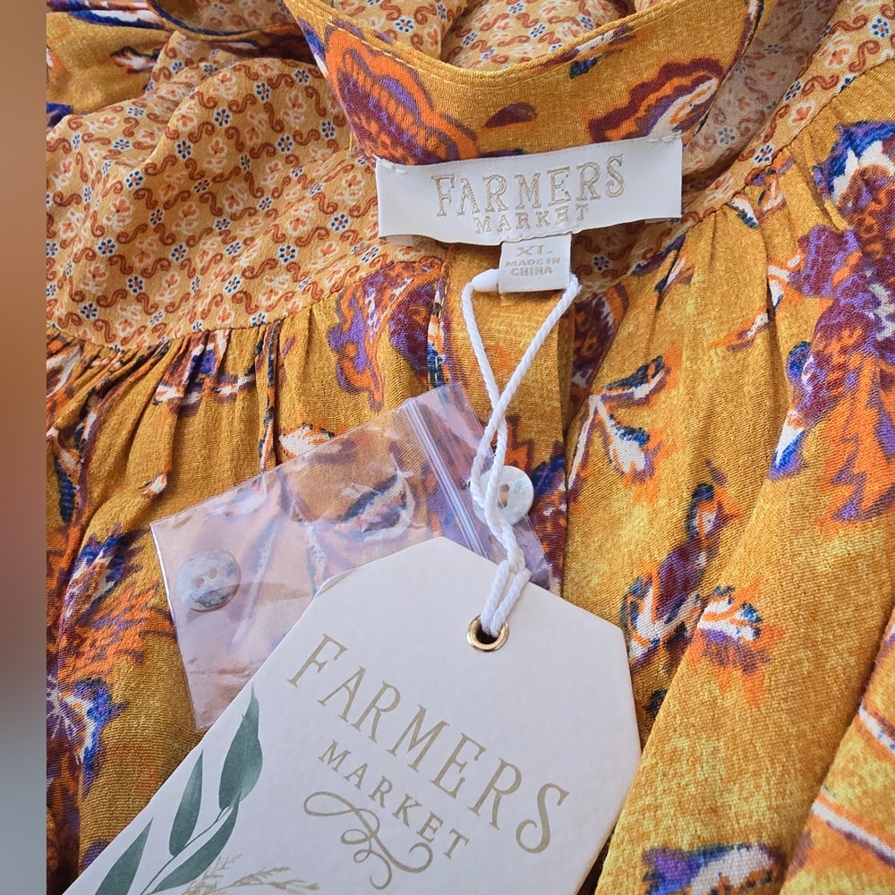 NWT Farmers Market Kohl's Dress Size XL Mixed Print Boho Floral Blouson Flowy - Picture 2 of 15